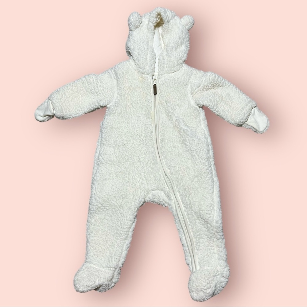H&M BabySherpa Fleece Bunting Zip Suit Hooded Teddy Bear One Piece Warm Size 6mo